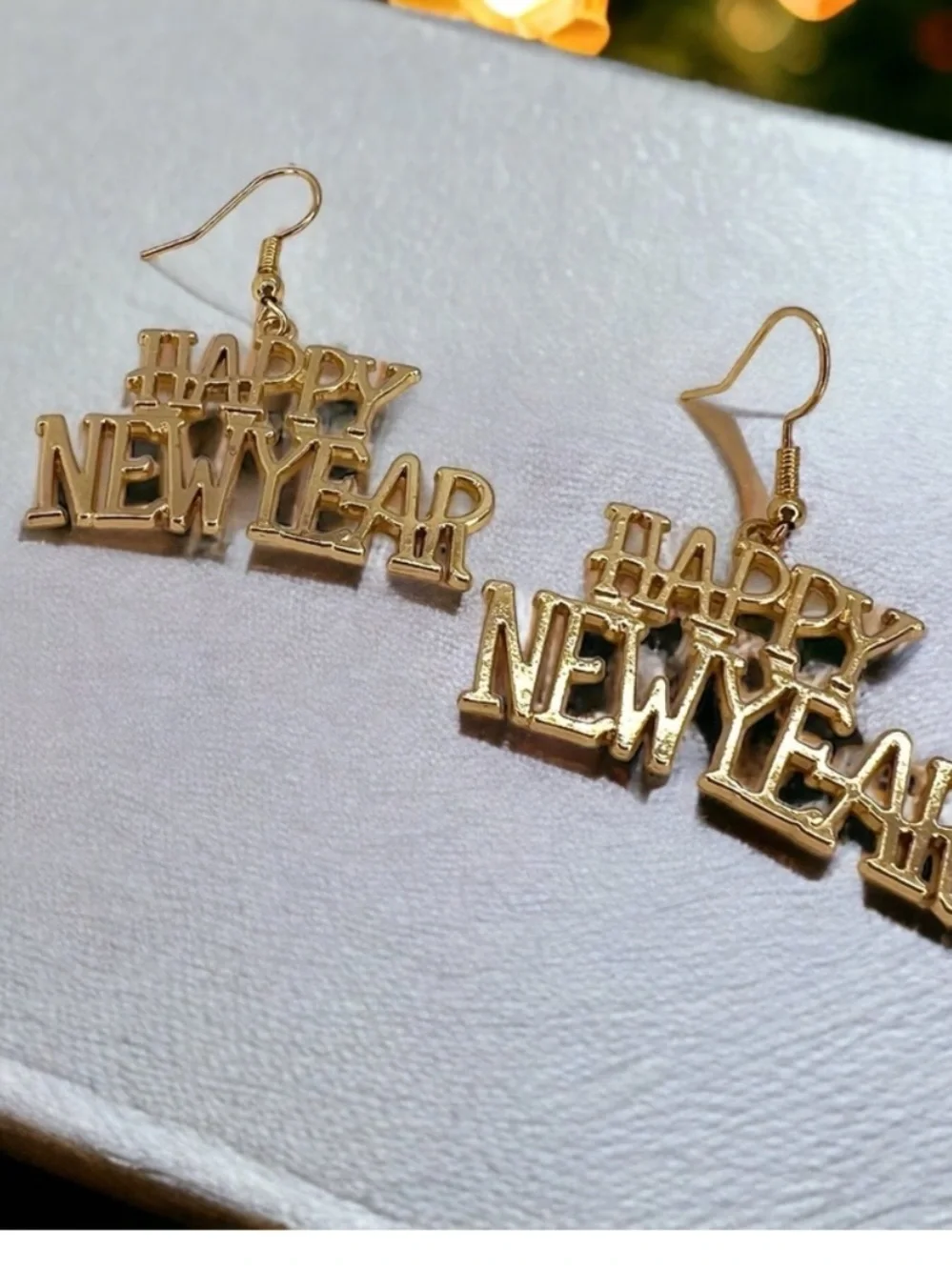 Festive Gold 'Happy New Year' Drop Earrings NWT EuroKatGifts